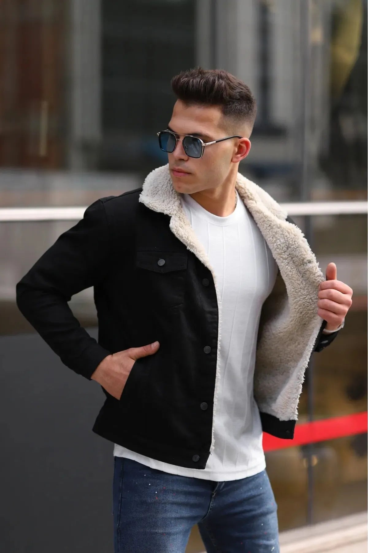 Black denim jacket winter deals