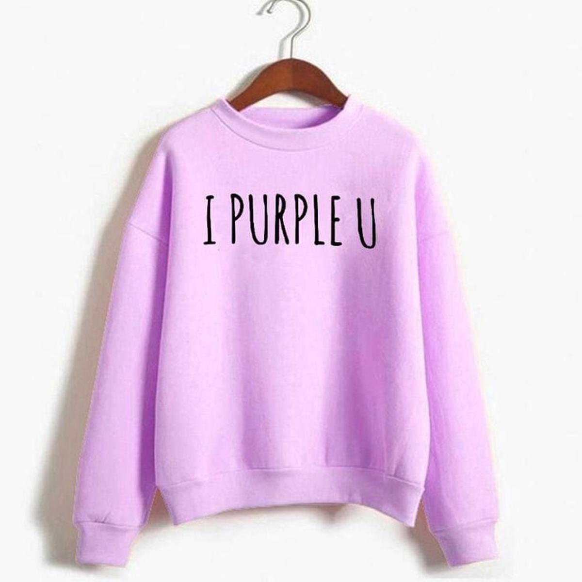 BTS I Purple You Printed Fleece Full Sleeves Sweatshirt For Women