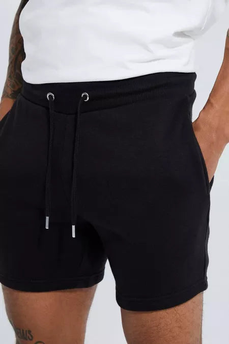 BASIC SLIM FIT SHORT LENGTH BLACK JERSEY SHORT