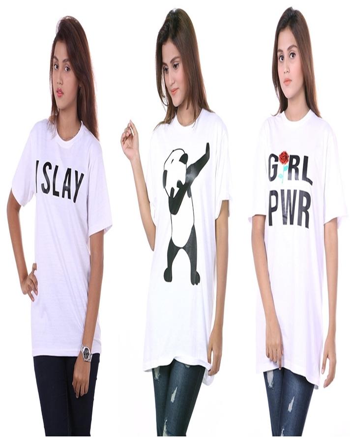 Pack Of 3 - White Cotton Printed Tshirt For Women - Front View - AceCart