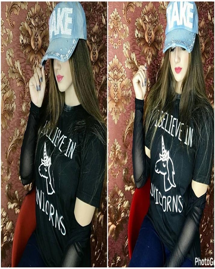 Black I Belive in Unicorn Printed T-Shirt For Women - Front View - AceCart