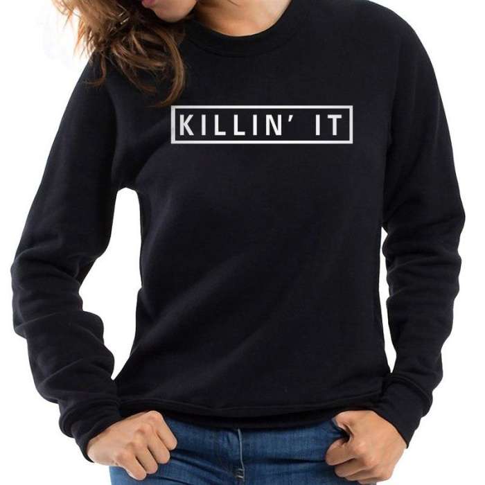 Black Killin It Sweatshirt For Women Fine Fashions - AceCart Warm Hooded Sweatshirt in Black