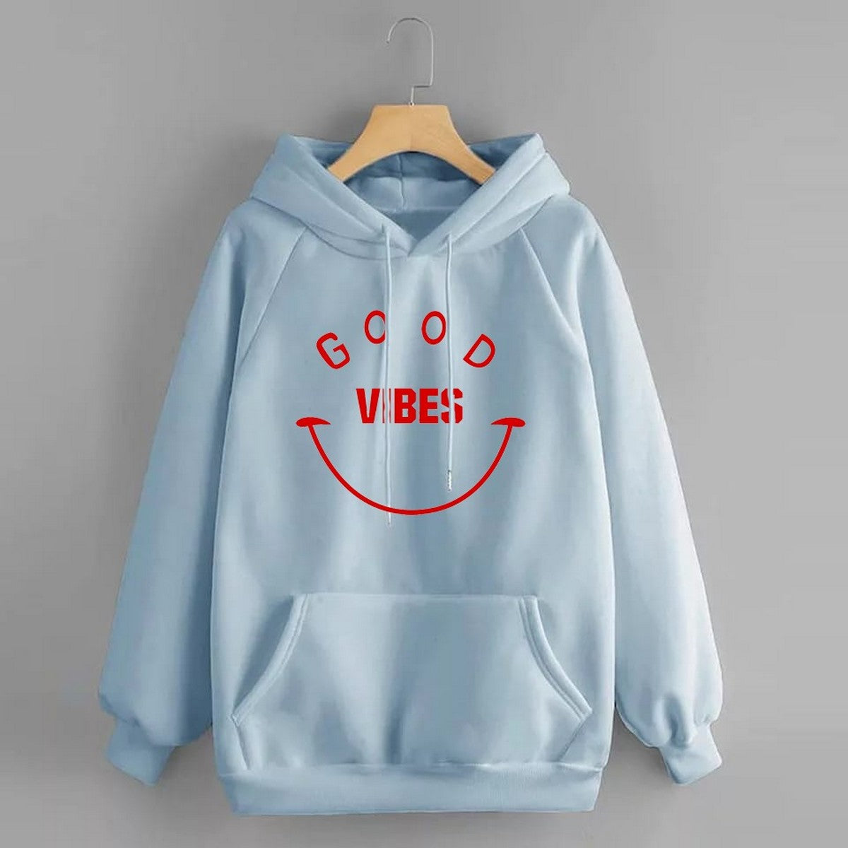 Good Vibes Printed Fleece Full Sleeves Pull Over Hoodie For Men And Women