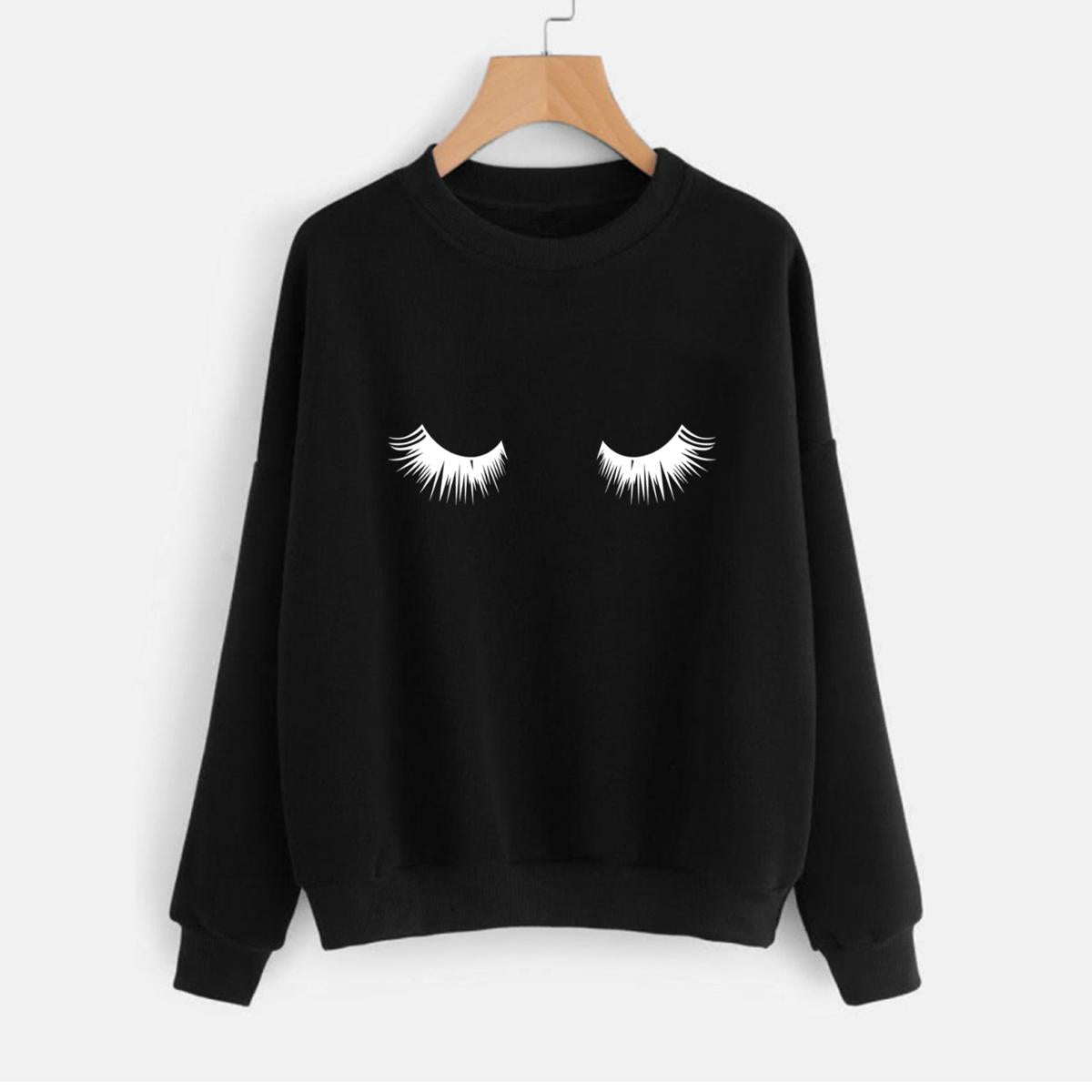 Eye Printed Fleece Full Sleeves Pull Over Sweatshirt For Women