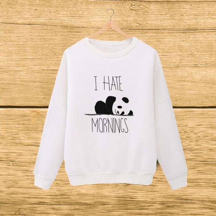 White i hate morning sweat shirt For Women - AceCart Warm Hooded Sweatshirt in White