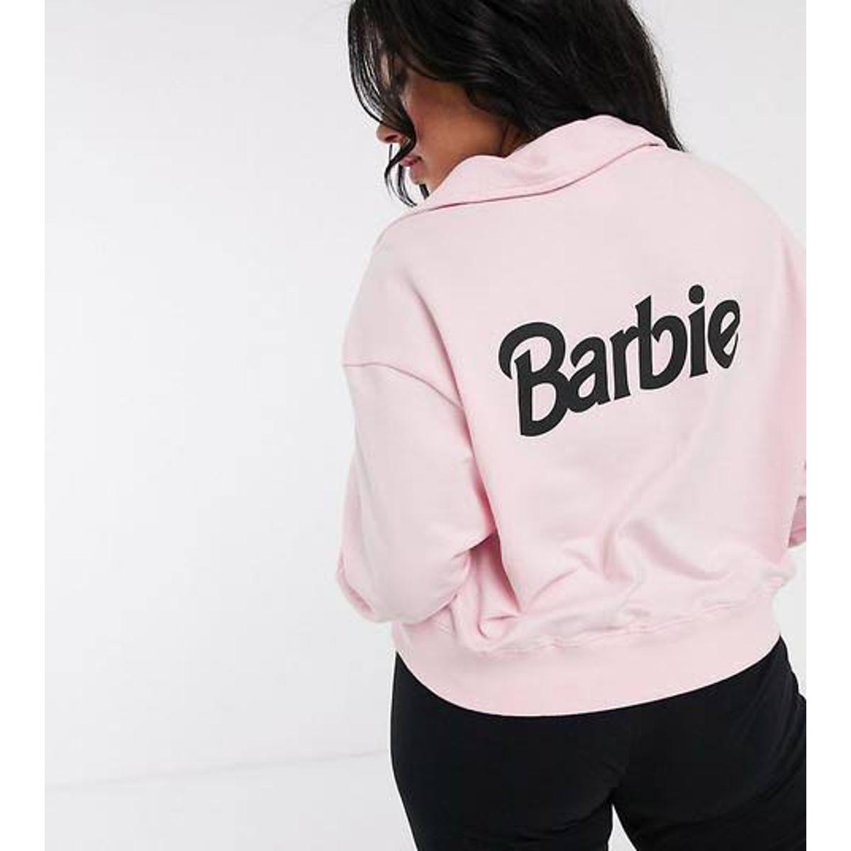 Pink Barbe Printed Fleece Full Sleeves Pull Over Hoodie For Women