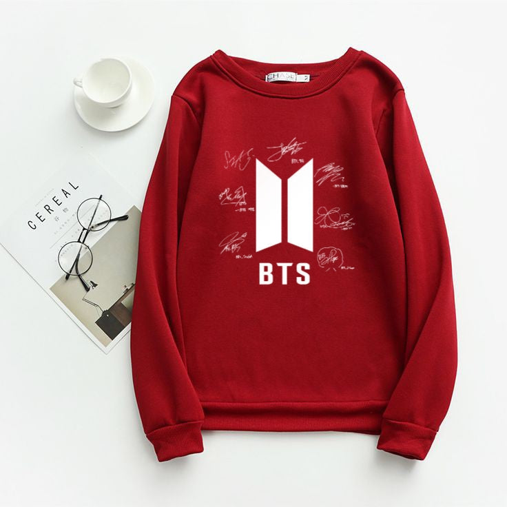 Maroon BTS Fleece Full Sleeves Sweatshirt For Women