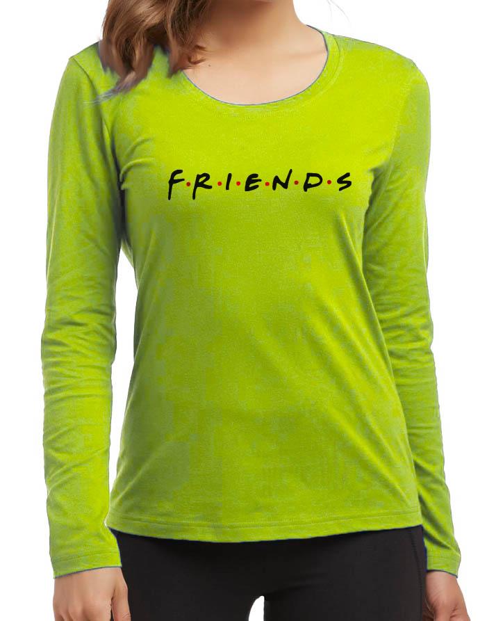 Friends New Fashion Light Green Round Neck High Graphic Full Sleeve T-Shirt - Front View - AceCart