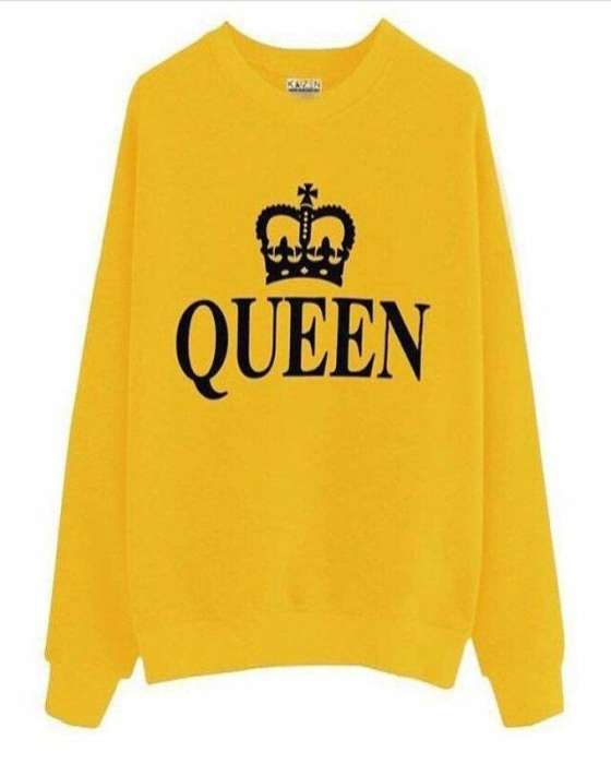 Yellow Queen Printed Sweat Shirt For Women - AceCart Warm Hooded Sweatshirt in Yellow