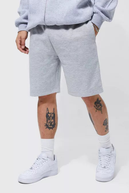 BASIC LOOSE FIT MID LENGTH GREY JERSEY SHORT