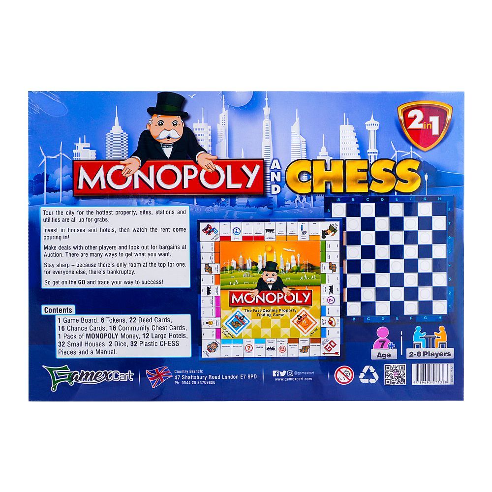 Monopoly & Chess 2-In-1 Board Game, For 7+ Years