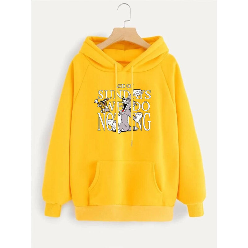 Tom And Jerry Printed Fleece Full Sleeves Pull Over Hoodie For Women