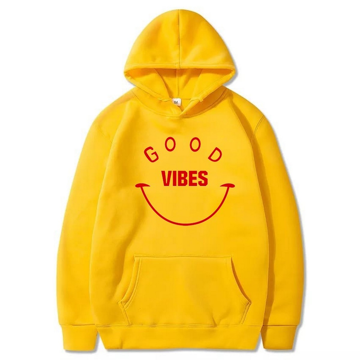 Good Vibes Printed Fleece Full Sleeves Pull Over Hoodie For Men And Women