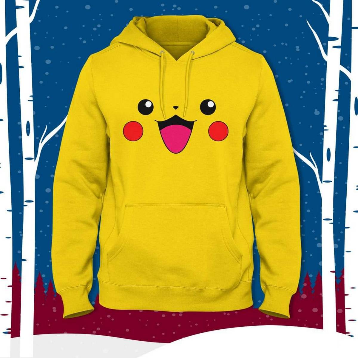 Yellow Pickachu Fleece Full Sleeves Pull Over Hoodie For Women