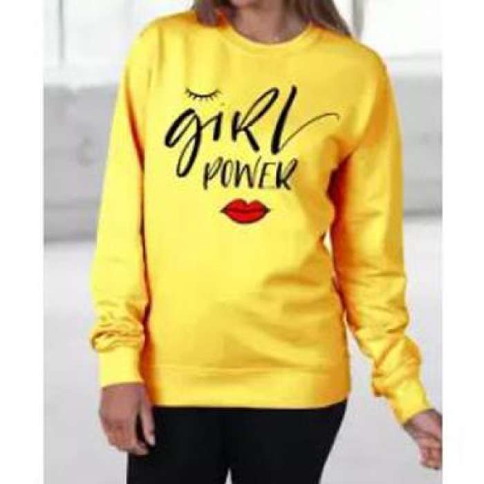 Yellow Power Stylish Printed SweatShirt For Women - AceCart Warm Hooded Sweatshirt in Yellow