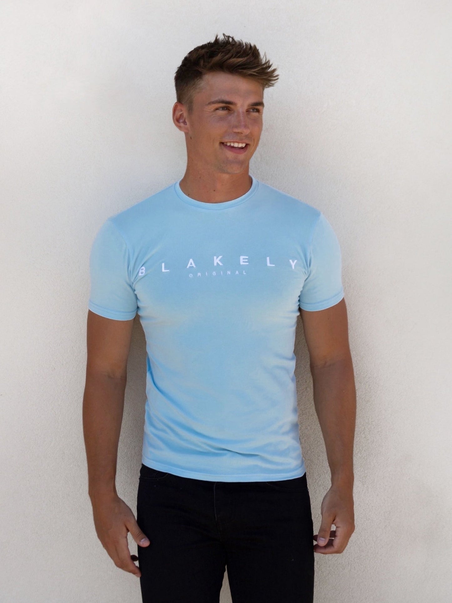 Blakly Printed Sky Blue Mens Cotton T-Shirt