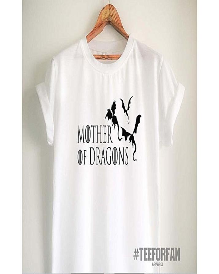 White Mother of Dragons Cotton Printed T-Shirt For Women - Front View - AceCart