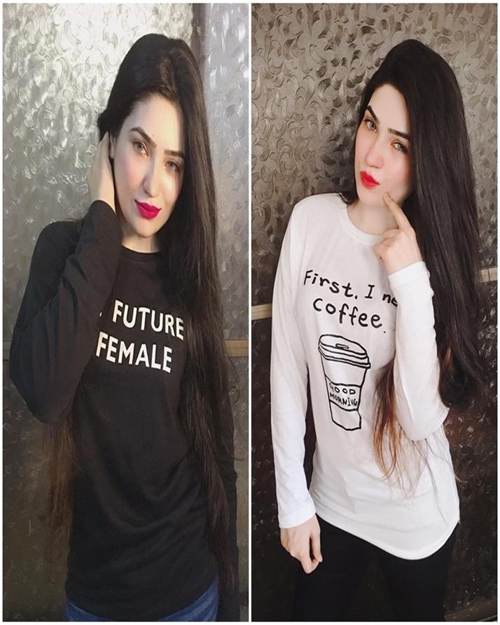 Pack Of 2 - BlackWhite Cotton Printed T-Shirt For Women - Front View - AceCart