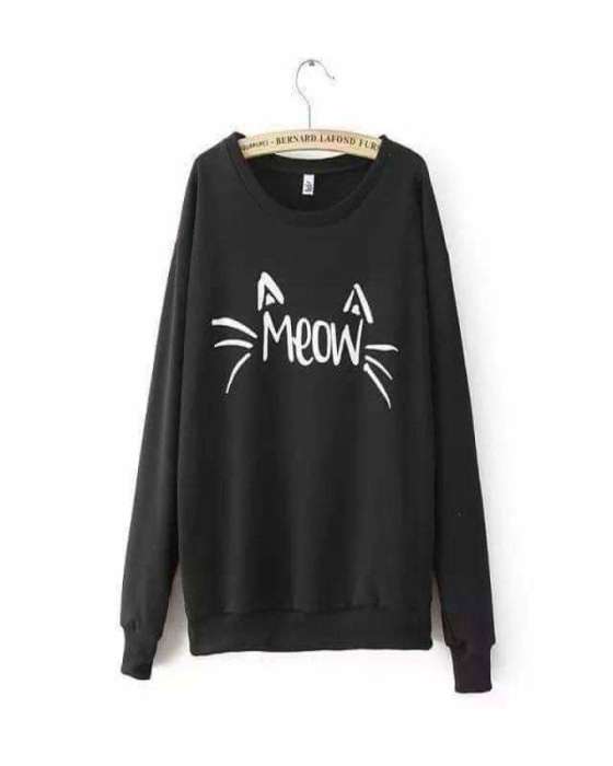 Black Meow Printed Sweat Shirt For womens - AceCart Warm Hooded Sweatshirt in Black