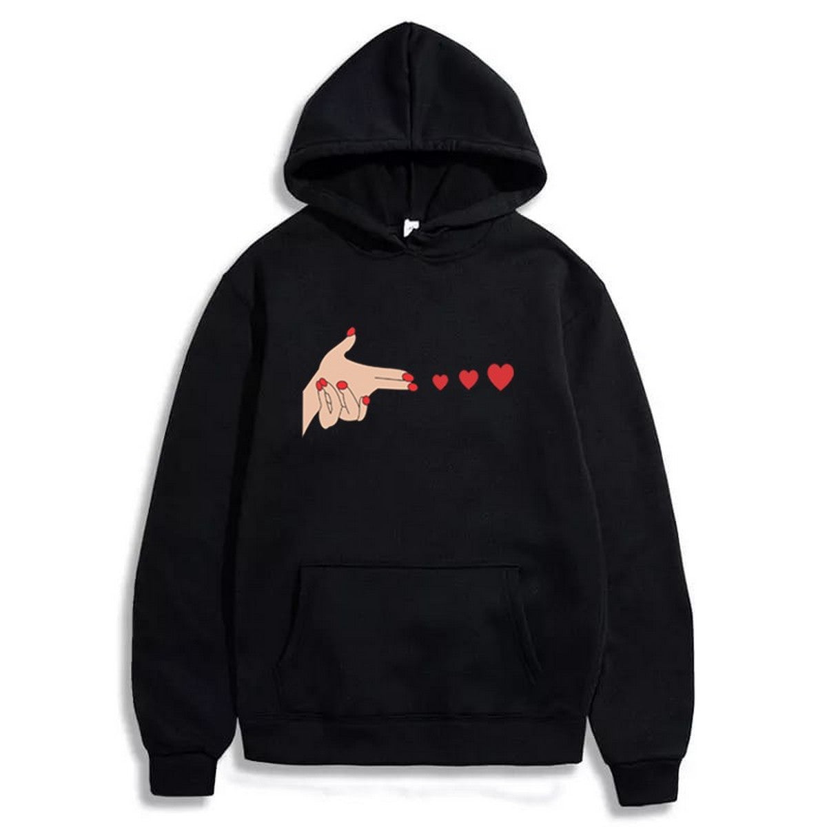 Shoot Heart Printed Fleece Full Sleeves Pull Over Hoodie For Women