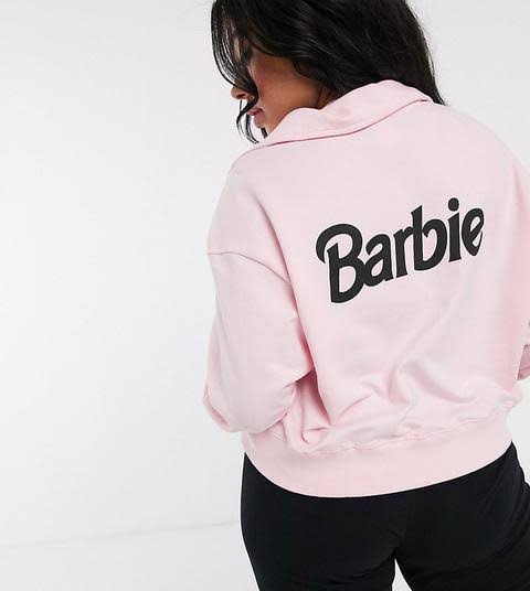 Pink Barbe Printed Fleece Full Sleeves Pull Over Hoodie For Women