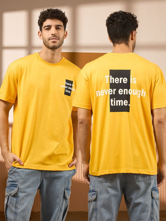 Motivational Yellow Printed Oversize T-Shirt for Men's