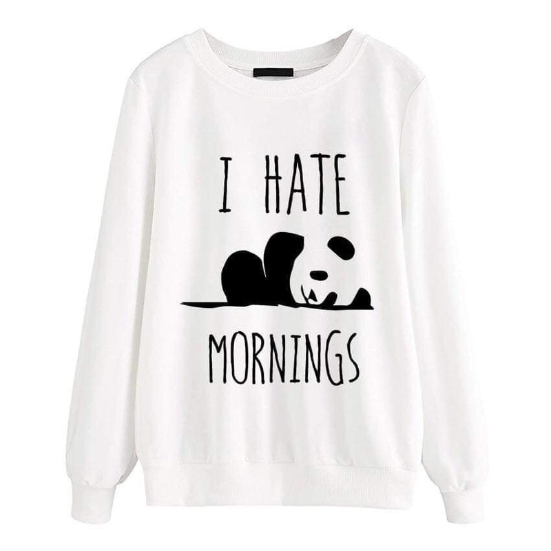 White I Hate Morning Fleece Full Sleeves Pull Over Sweatshirt For Women