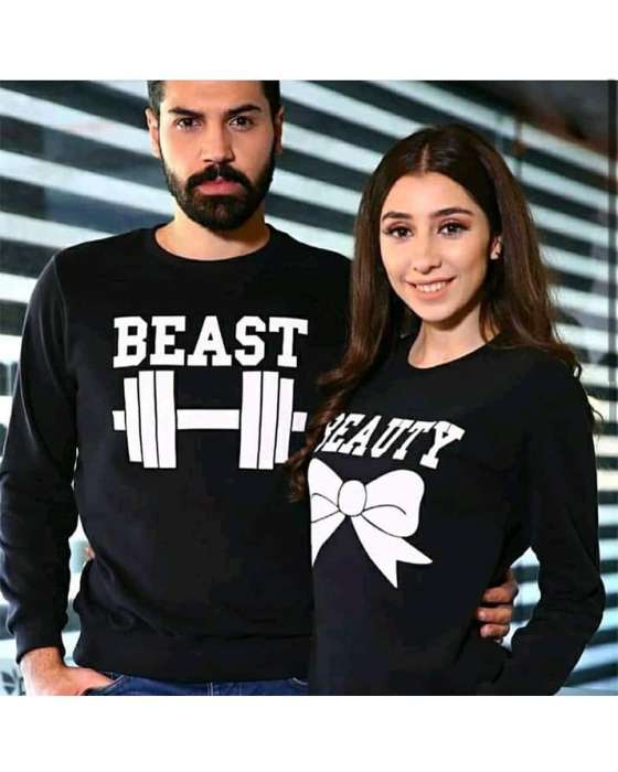 PACK OF 2 BLACK BEAST AND BEAUTY SWEATSHIRT FOR COUPLE - AceCart Warm Hooded Sweatshirt in Black