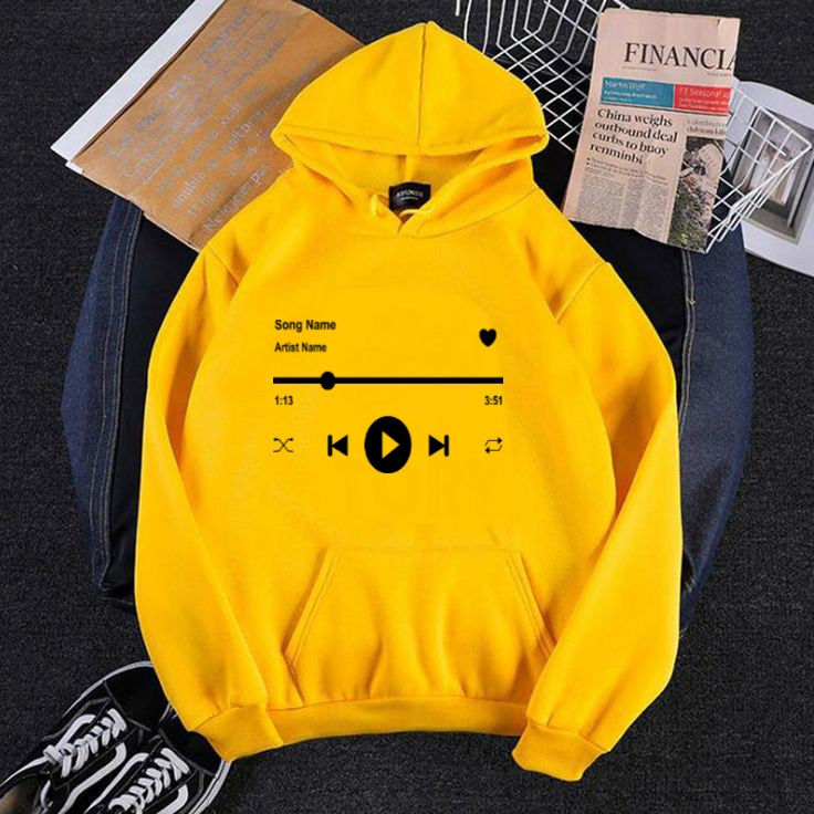 Song Name Playing Fleece Full Sleeves Hoodie For Women