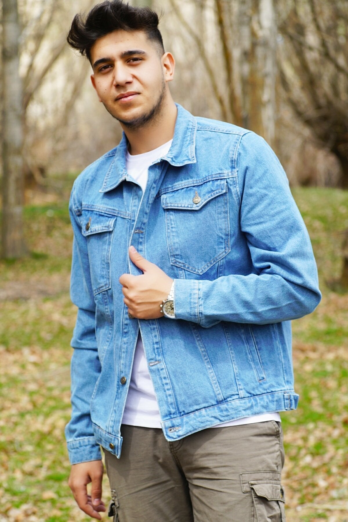 Light blue denim jacket men best sale