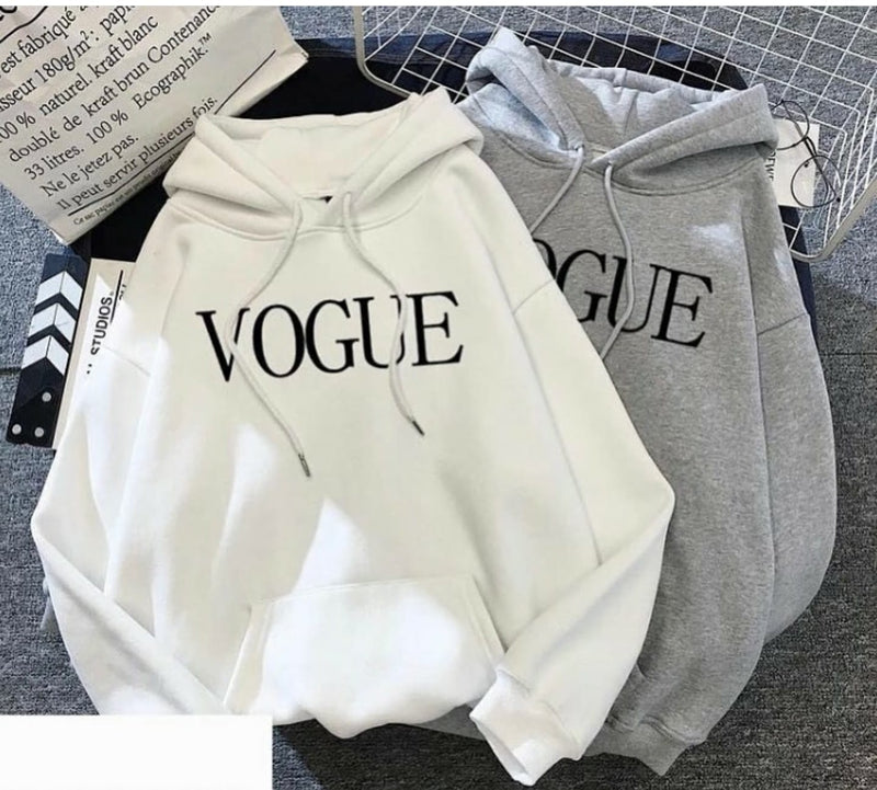 Vogue Printed Fleece Full Sleeves Pull Over Hoodie For Women