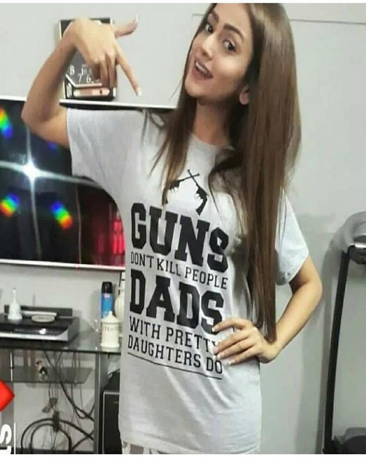 Grey Guns and Dads Pretty Daughters Do Printed T-Shirt For Her - Front View - AceCart