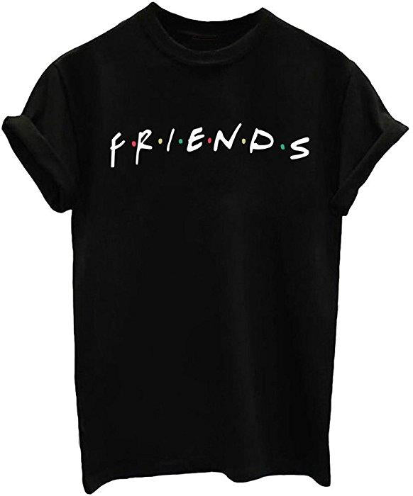 T-Shirt-Black Cotton FRIENDS Printed Summer T-shirt For Women - Front View - AceCart