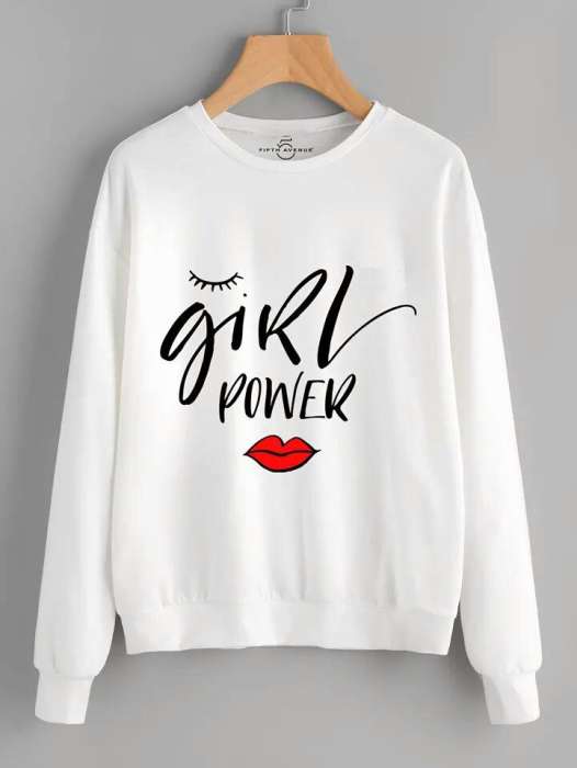 Power Stylish White Printed Sweatshirt For Women - AceCart Warm Hooded Sweatshirt in White