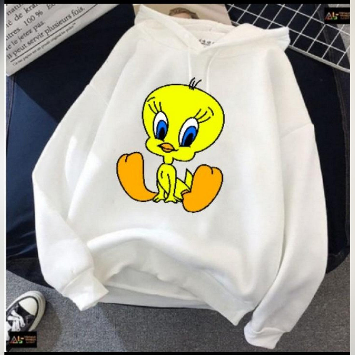 Tweety Printed Fleece Full Sleeves Pull Over Hoodie For Women