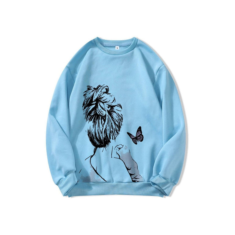 Cute Anime Butterfly Fleece Full Sleeves Winter O Neck Export Quality Sweatshirt For Women