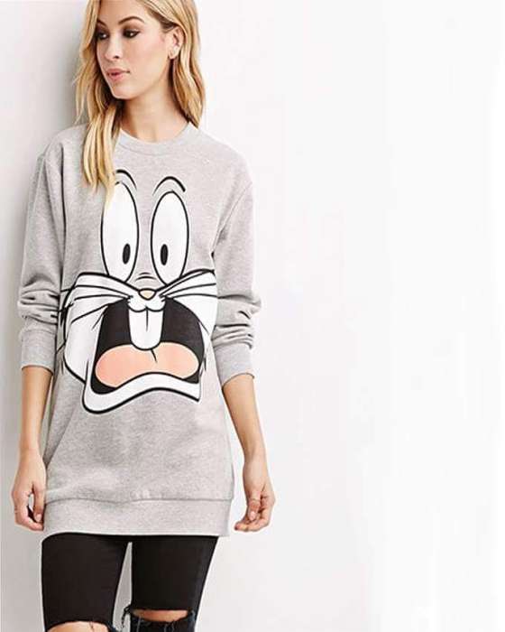 Bunny Stylish Grey Printed Sweatshirt For Women - AceCart Warm Hooded Sweatshirt in Grey