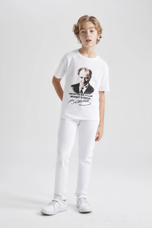 Straight Fit Straight Leg White Jean Trousers For Boy's