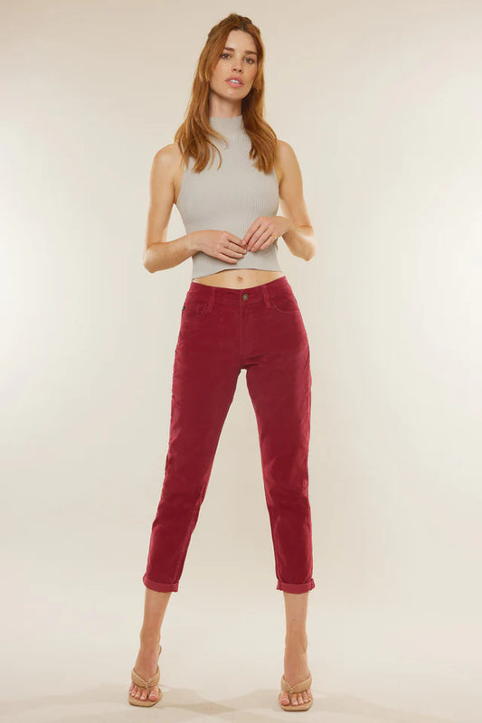 Leah High Rise Maroon Corduroy Mom Jeans