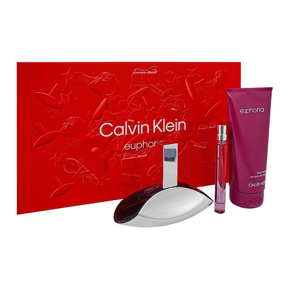 Calvin Klein Euphoria Gift Set, For Women, Eau De Parfum 100ml + Purse Spray 10ml + Body Lotion, 200ml