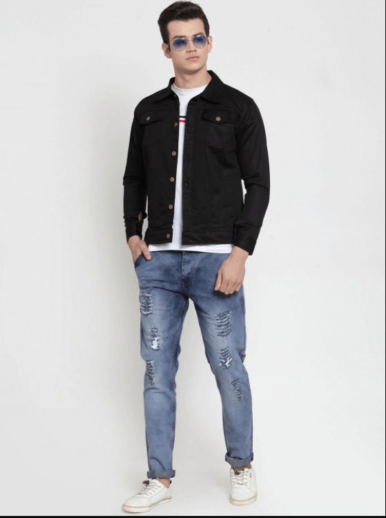 Mens Denim Jacket Black - Right View - AceCart