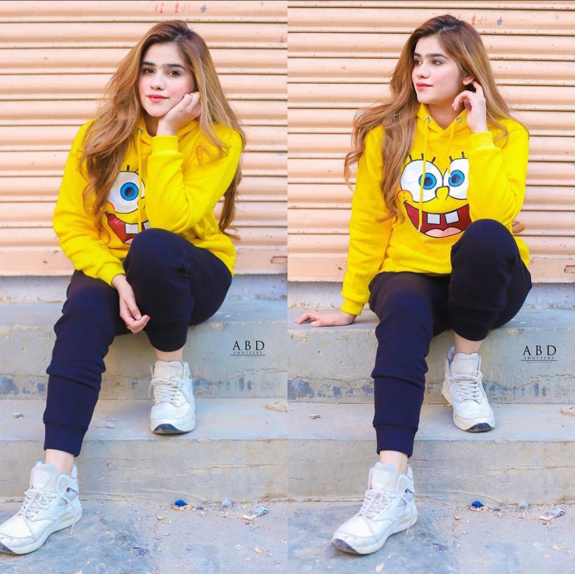 Yellow Spongebob Fleece Full Sleeves Pull Over Hoodie For Women