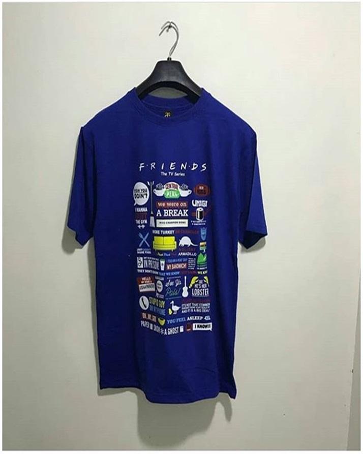 Royal Blue Friends Cotton Printed T-Shirt For - Front View - AceCart