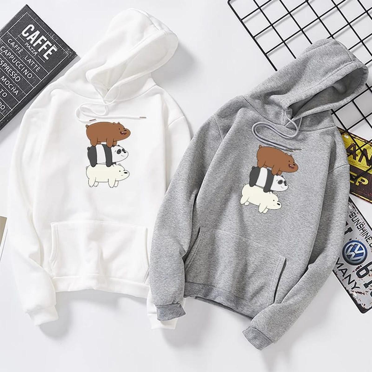 Bare Bears Fleece Full Sleeves Pull Over Hoodie For Women