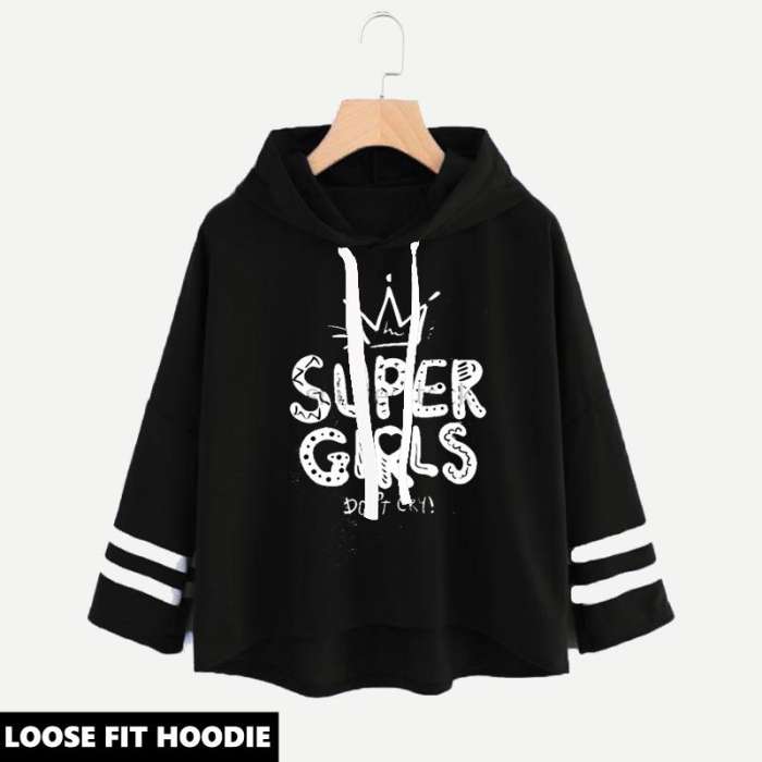 LOOSE FIT PRINTED HOODIE SUPER PRINT - AceCart Warm Hooded Sweatshirt in Black