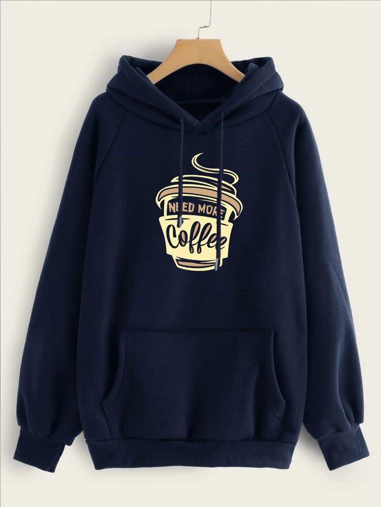 I Need More Coffee Printed Fleece Full Sleeves Pull Over Hoodie For Women