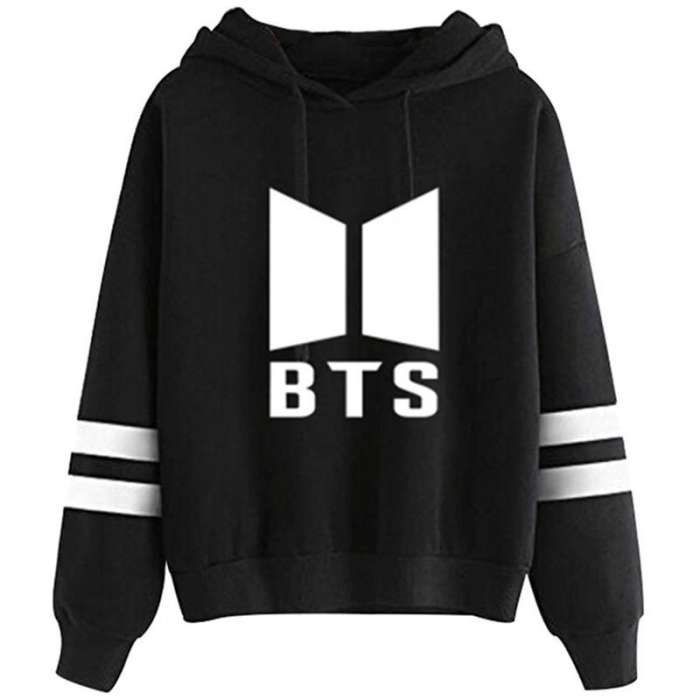 Penti BTS Hoodie Bangtan Spring Hooded Sweatshirt Hip Hop Patchwork Hoodies With Pocket 862 - AceCart Warm Hooded Sweatshirt in Black