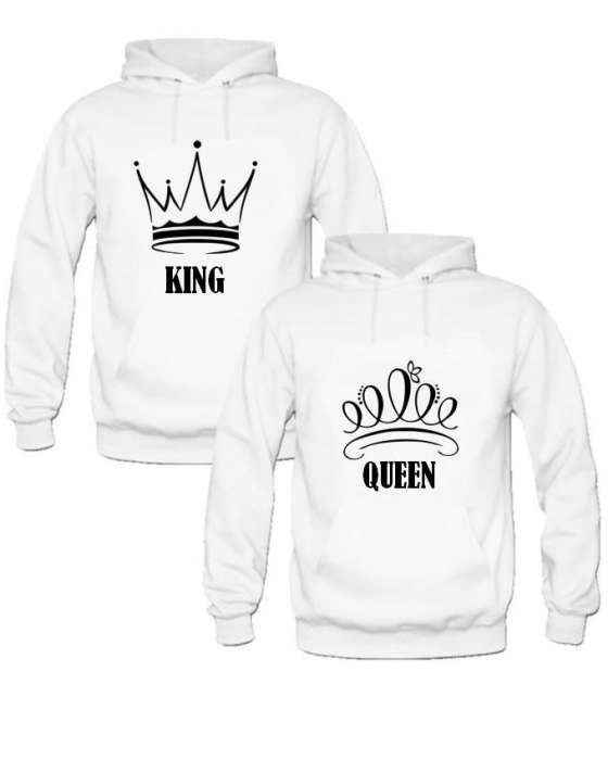 Pack of 2 white king and queen hoodie for womens both - AceCart Warm Hooded Sweatshirt in White