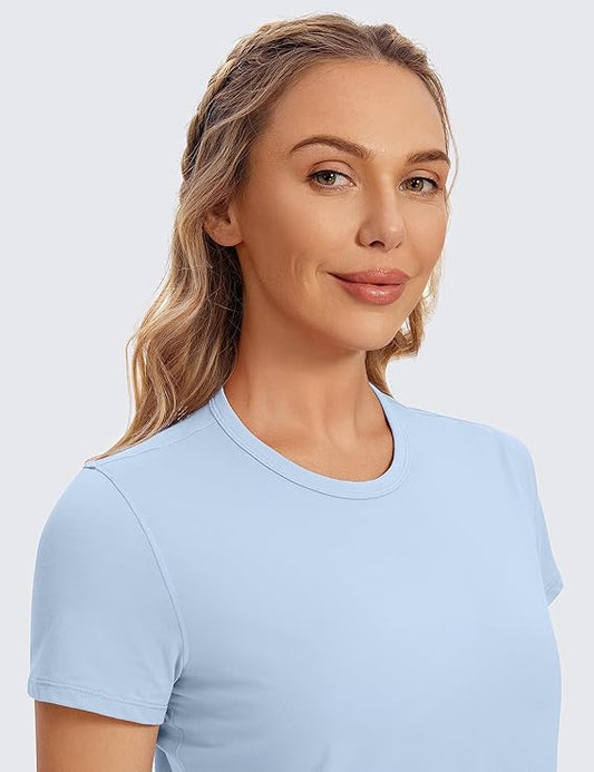 Women's Workout Crop Top T-Shirt Yoga Running Basic Tee Sky Blue