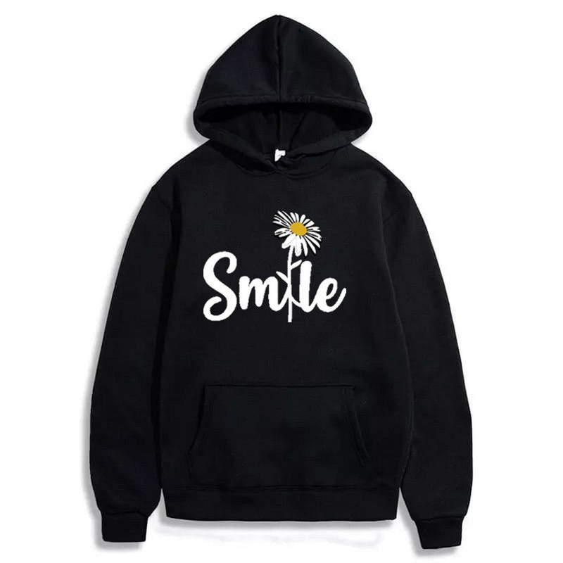 Smile Printed Fleece Full Sleeves Pull Over Hoodie For Women